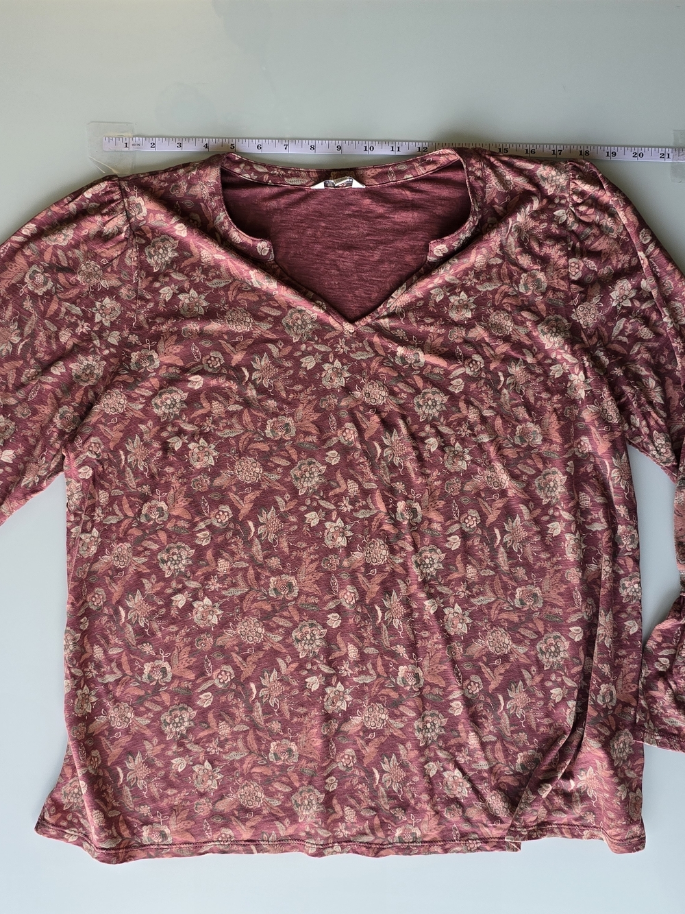 Lucky Brand Rose Floral V‑Neck Long Sleeve Top